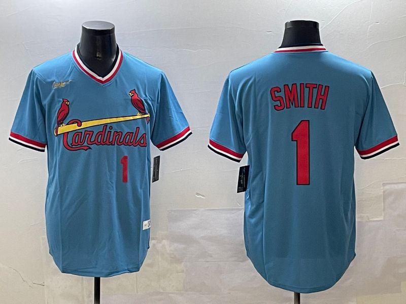 Men St.Louis Cardinals #1 Smith Blue Throwback 2025 Nike MLB Jersey style 3